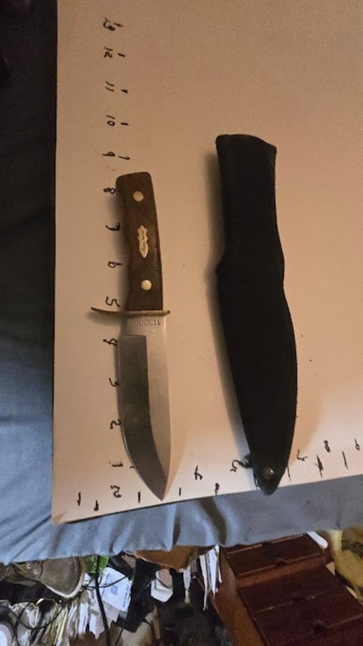 Fixed Blade Knife 4.5 Inch Blade Wooden Handle Black Leather Sheath